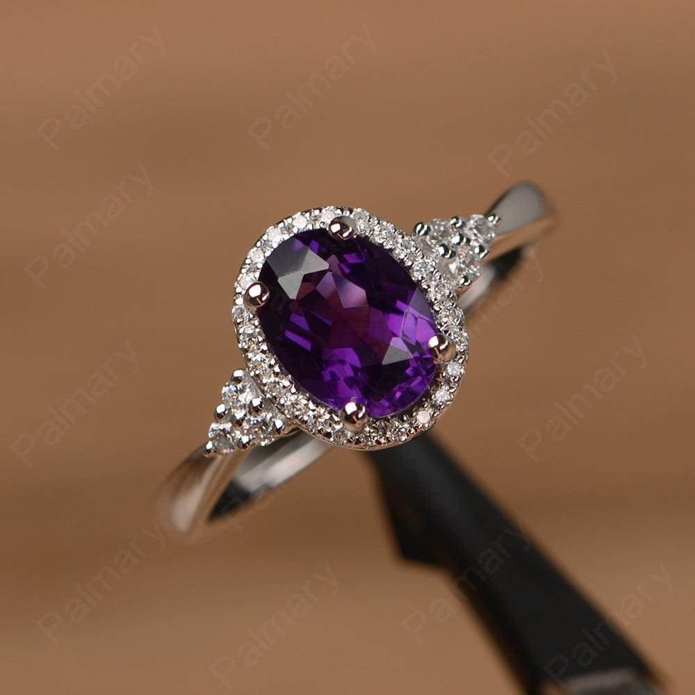 Oval Cut Amethyst Halo Engagement Rings - Palmary