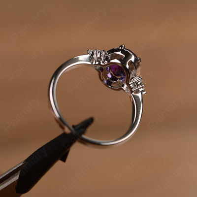 Oval Cut Amethyst Halo Engagement Rings - Palmary