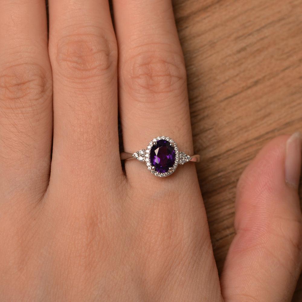 Oval Cut Amethyst Halo Engagement Rings - Palmary