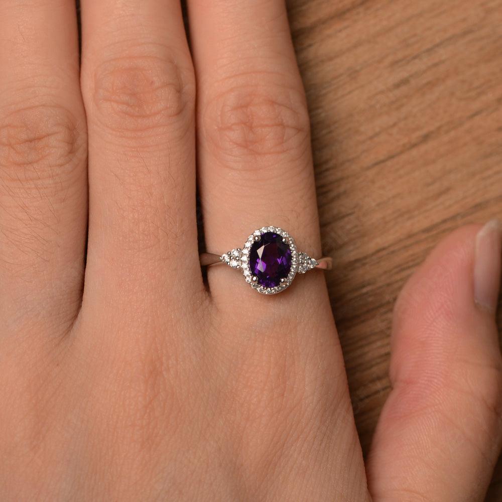 Oval Cut Amethyst Halo Engagement Rings - Palmary