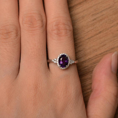 Oval Cut Amethyst Halo Engagement Rings - Palmary
