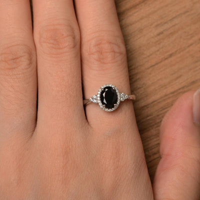 Oval Cut Black Spinel Halo Engagement Rings - Palmary