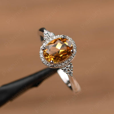 Oval Cut Citrine Halo Engagement Rings - Palmary