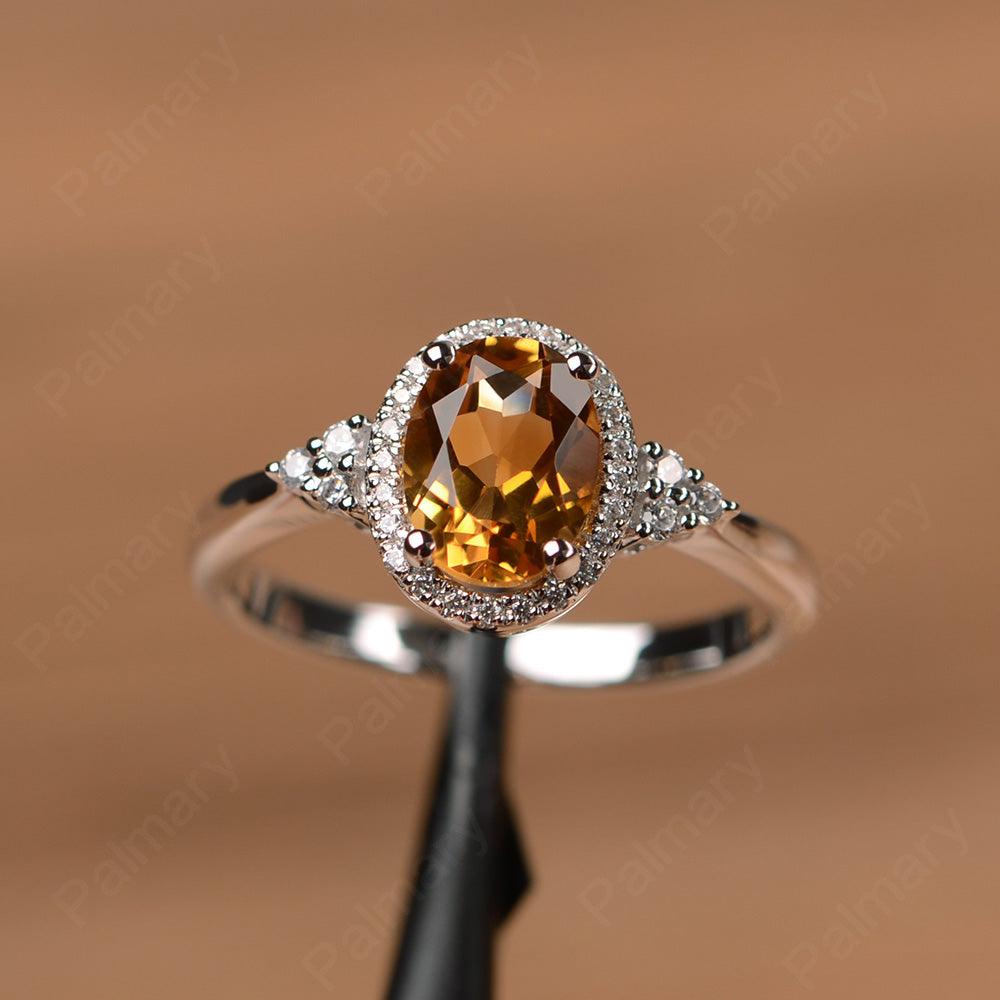 Oval Cut Citrine Halo Engagement Rings - Palmary