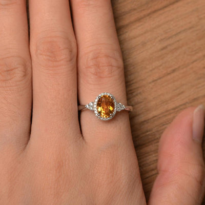 Oval Cut Citrine Halo Engagement Rings - Palmary