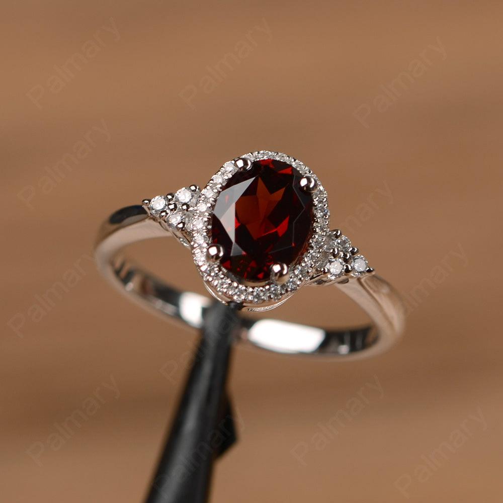 Oval Cut Garnet Halo Engagement Rings - Palmary