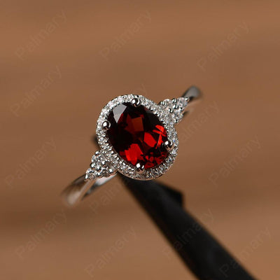 Oval Cut Garnet Halo Engagement Rings - Palmary