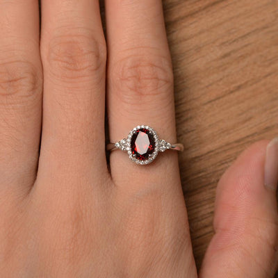 Oval Cut Garnet Halo Engagement Rings - Palmary