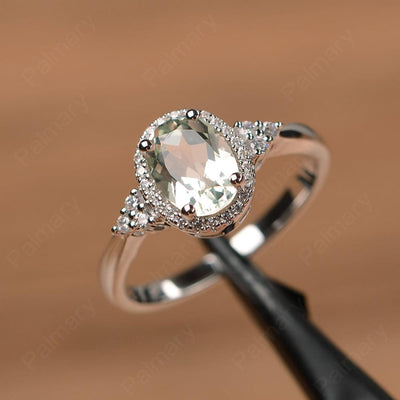 Oval Cut Green Amethyst Halo Engagement Rings - Palmary