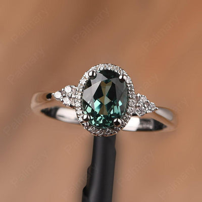 Oval Cut Green Sapphire Halo Engagement Rings - Palmary