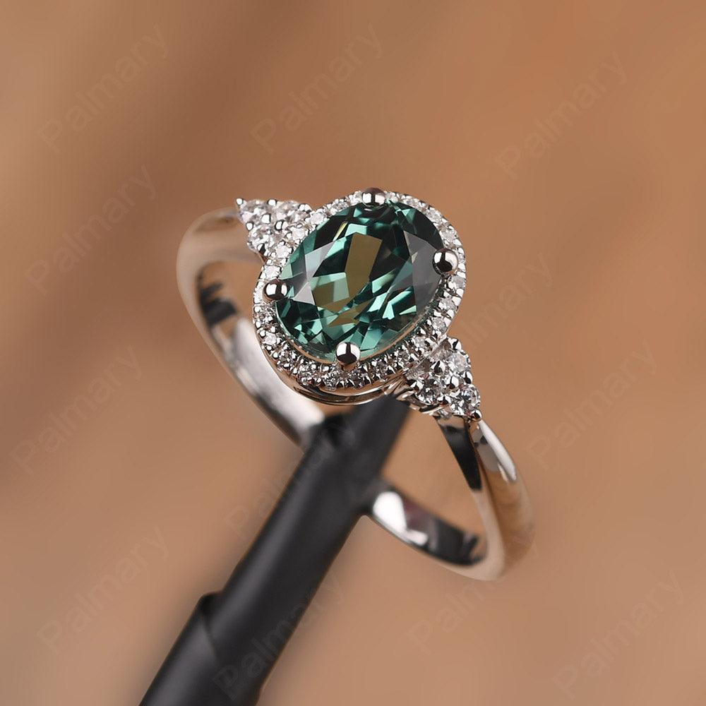 Oval Cut Green Sapphire Halo Engagement Rings - Palmary