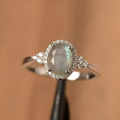 Oval Cut Labradorite Halo Engagement Rings - Palmary