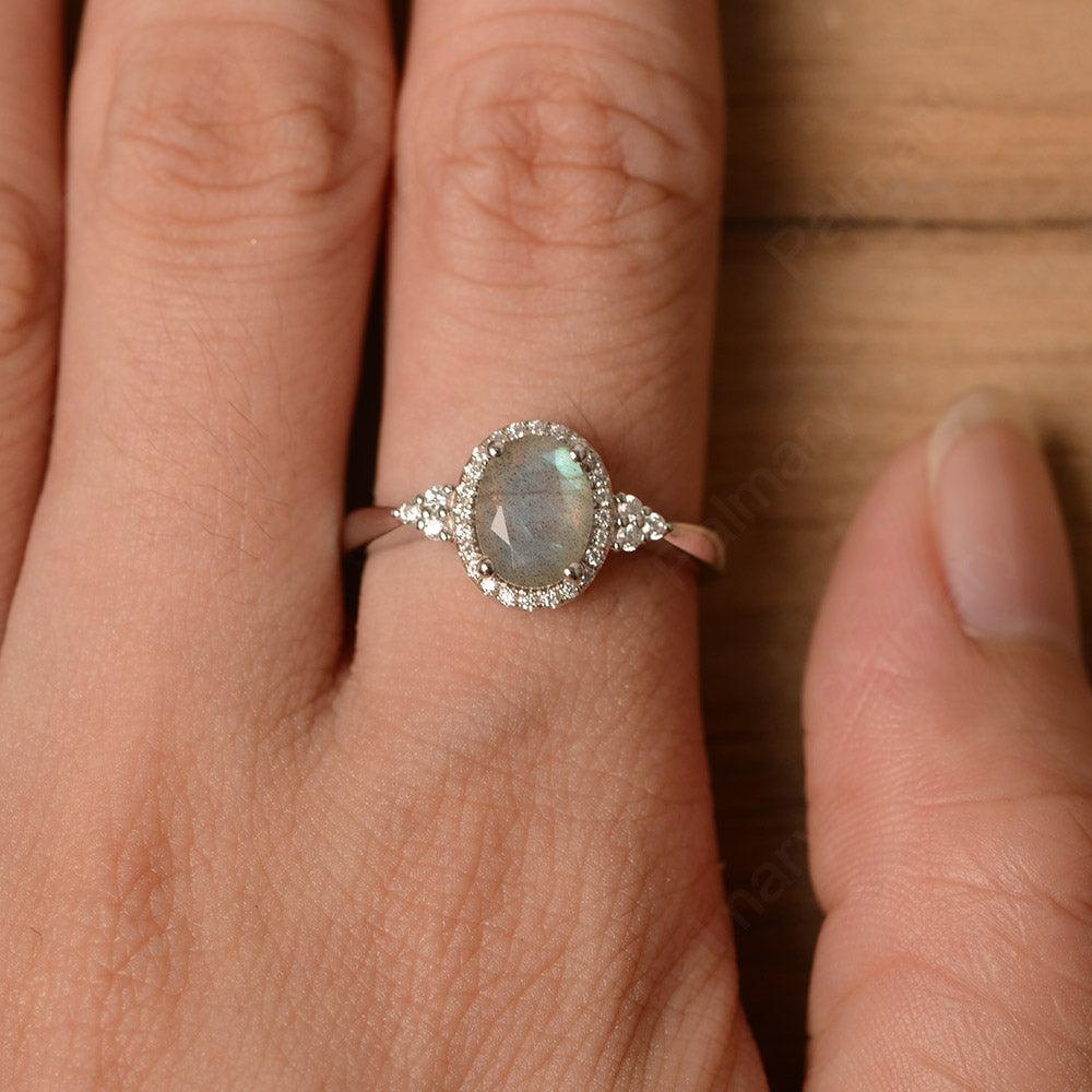 Oval Cut Labradorite Halo Engagement Rings - Palmary