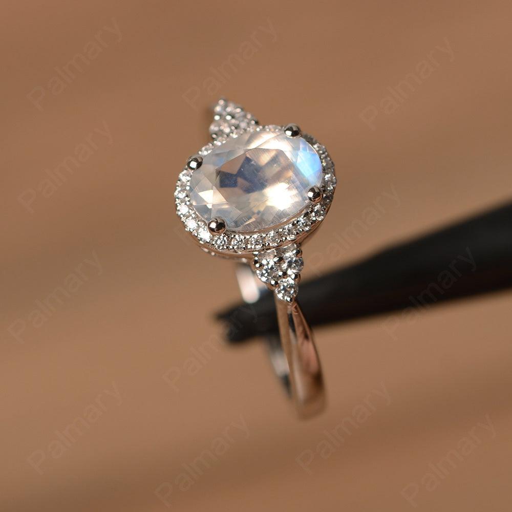 Oval Cut Moonstone Halo Engagement Rings - Palmary