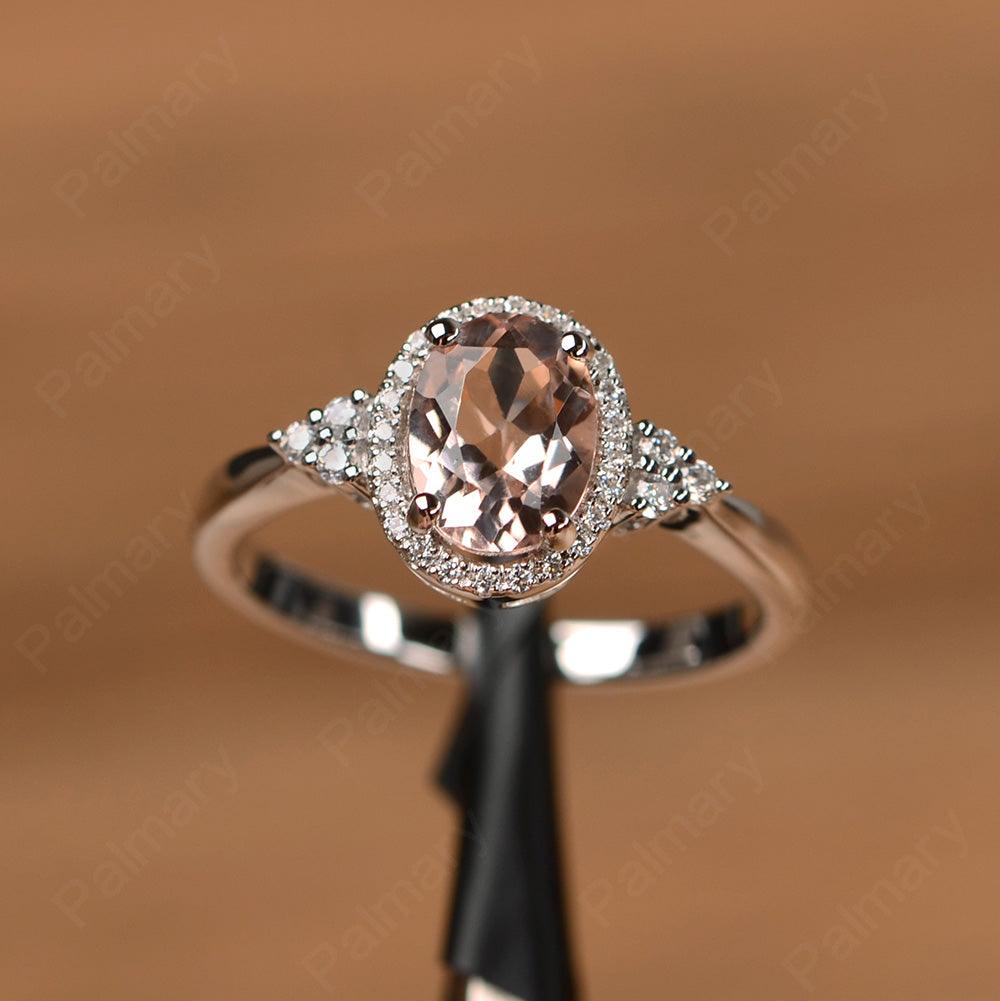 Oval Cut Morganite Halo Engagement Rings - Palmary