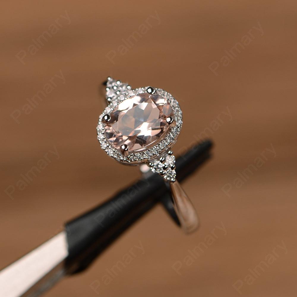 Oval Cut Morganite Halo Engagement Rings - Palmary