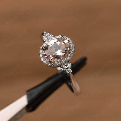 Oval Cut Morganite Halo Engagement Rings - Palmary