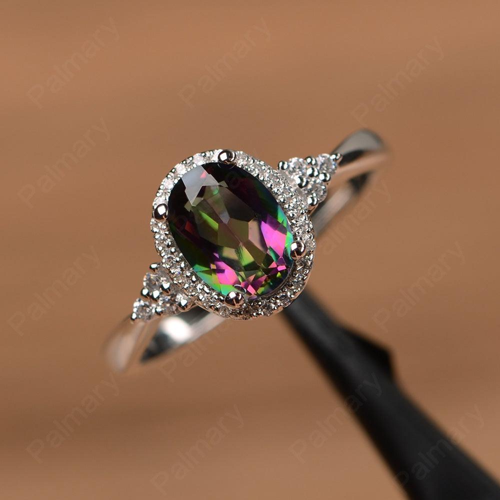 Oval Cut Mystic Topaz Halo Engagement Rings - Palmary