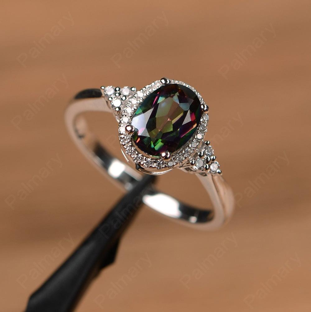 Oval Cut Mystic Topaz Halo Engagement Rings - Palmary