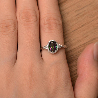 Oval Cut Mystic Topaz Halo Engagement Rings - Palmary