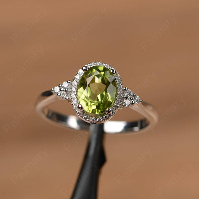 Oval Cut Peridot Halo Engagement Rings - Palmary