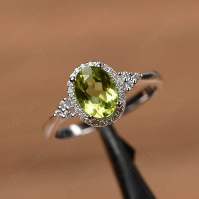 Oval Cut Peridot Halo Engagement Rings - Palmary