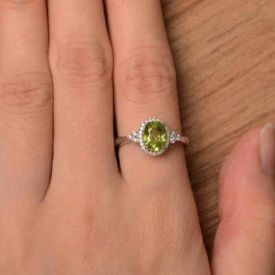 Oval Cut Peridot Halo Engagement Rings - Palmary