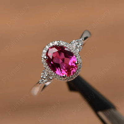 Oval Cut Ruby Halo Engagement Rings - Palmary