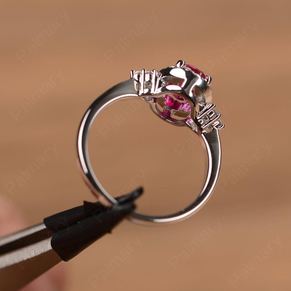 Oval Cut Ruby Halo Engagement Rings - Palmary