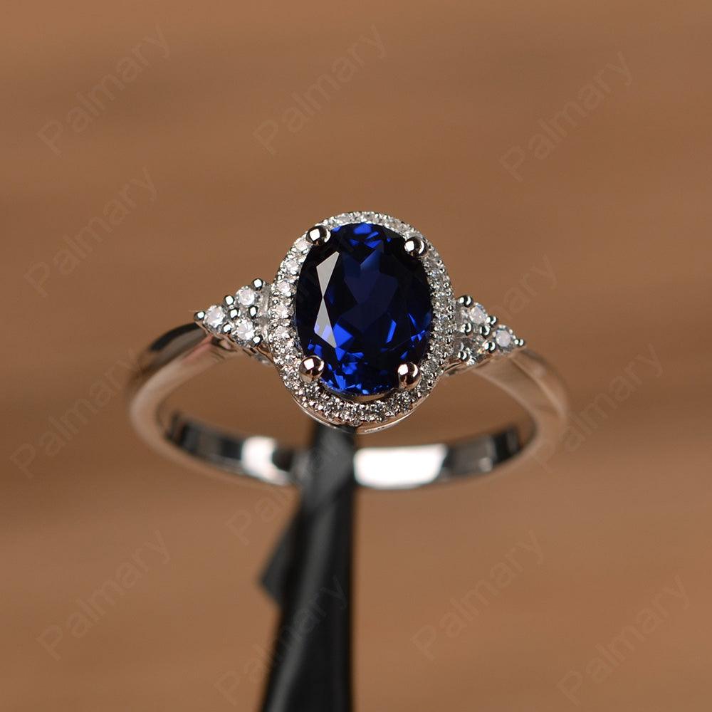 Oval Cut Sapphire Halo Engagement Rings - Palmary