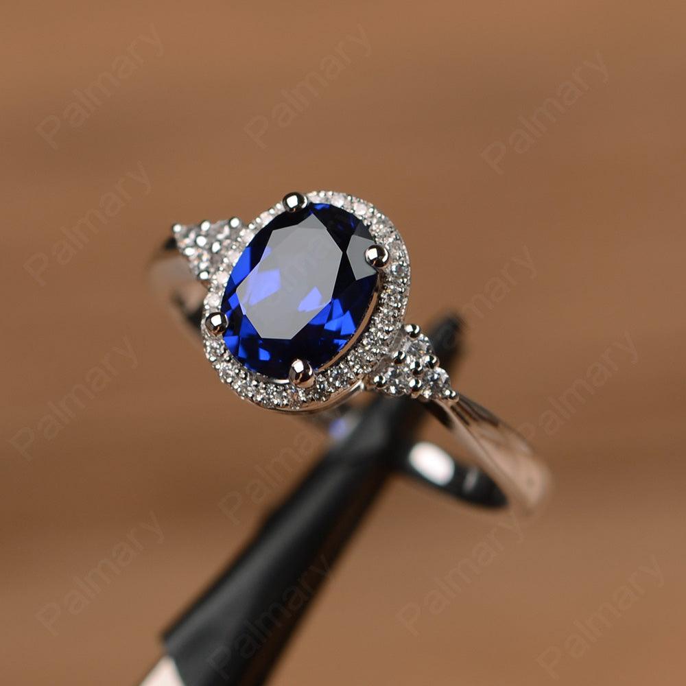 Oval Cut Sapphire Halo Engagement Rings - Palmary