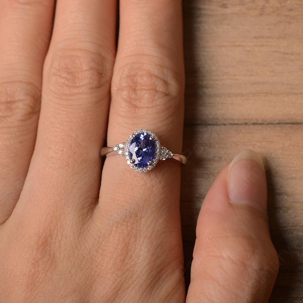 Oval Cut Tanzanite Halo Engagement Rings - Palmary