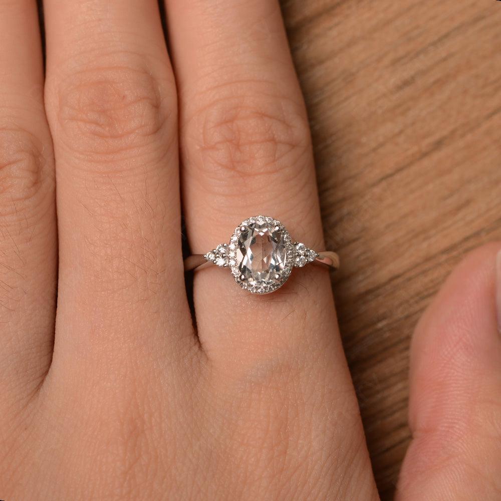 Oval Cut White Topaz Halo Engagement Rings - Palmary