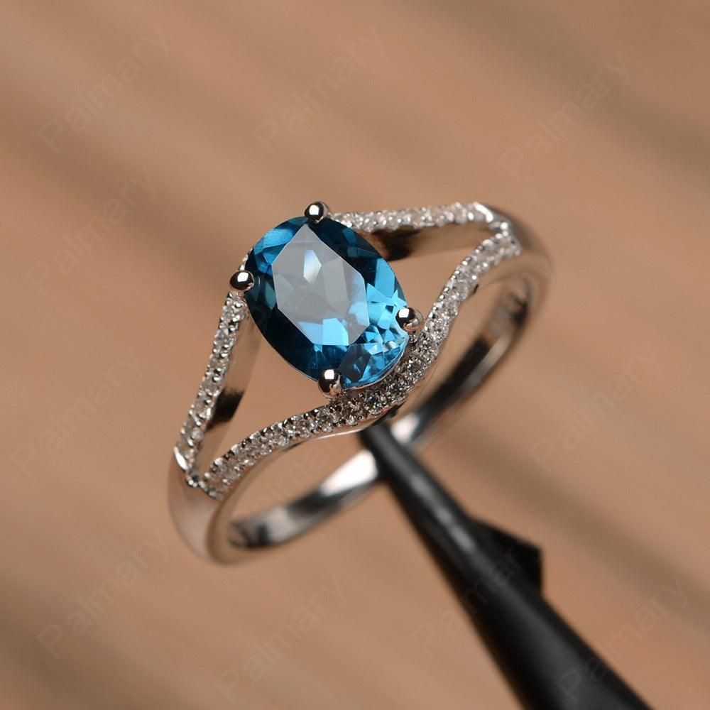 Oval Cut London Blue Topaz Split Rings - Palmary