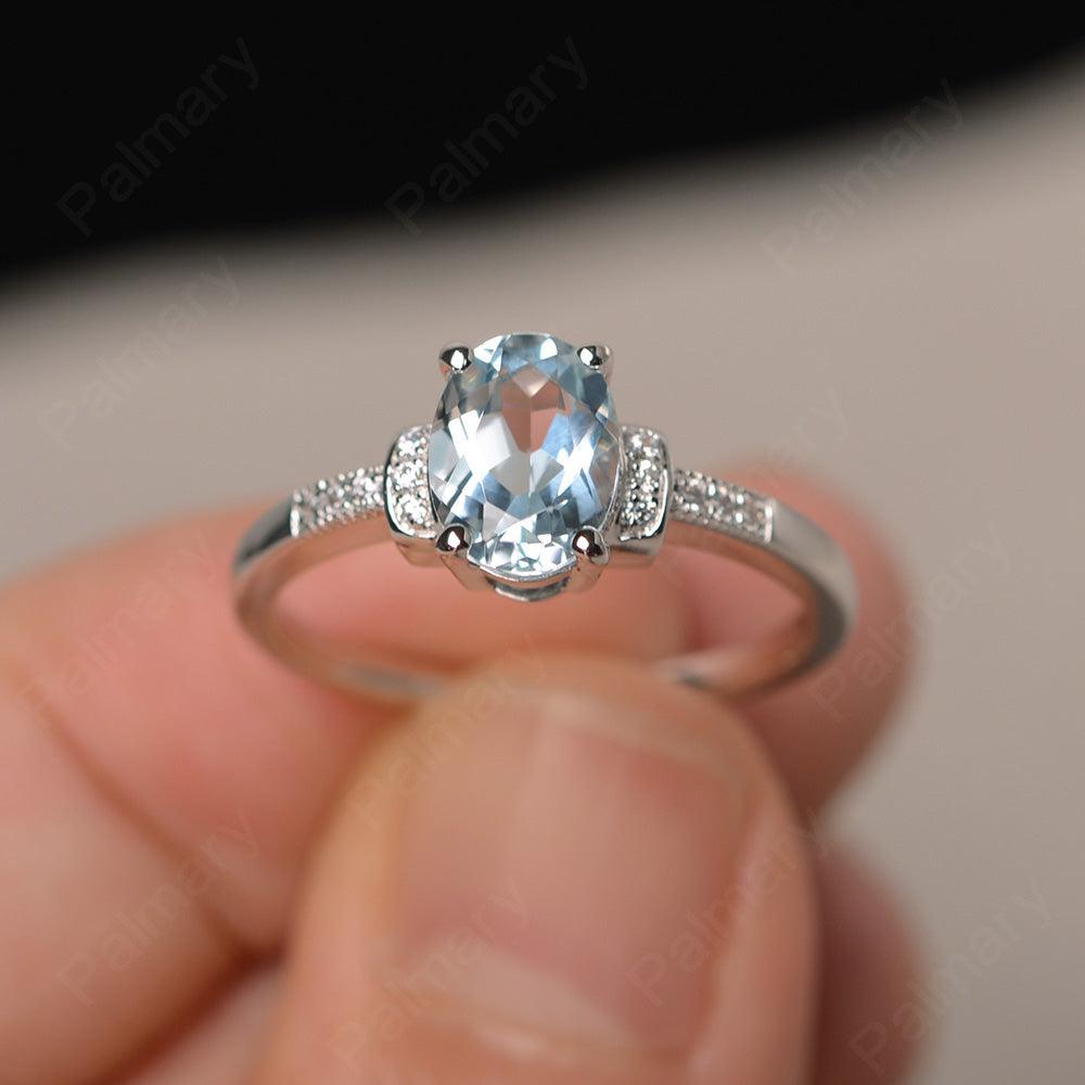 Oval Cut Aquamarine Promise Rings - Palmary