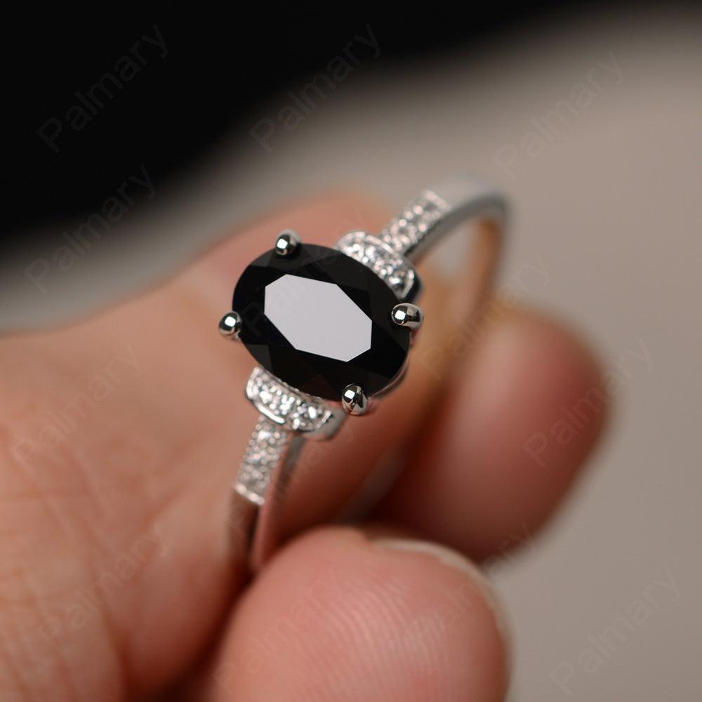 Oval Cut Black Spinel Promise Rings - Palmary