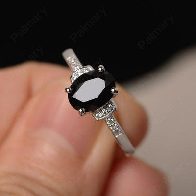 Oval Cut Black Spinel Promise Rings - Palmary