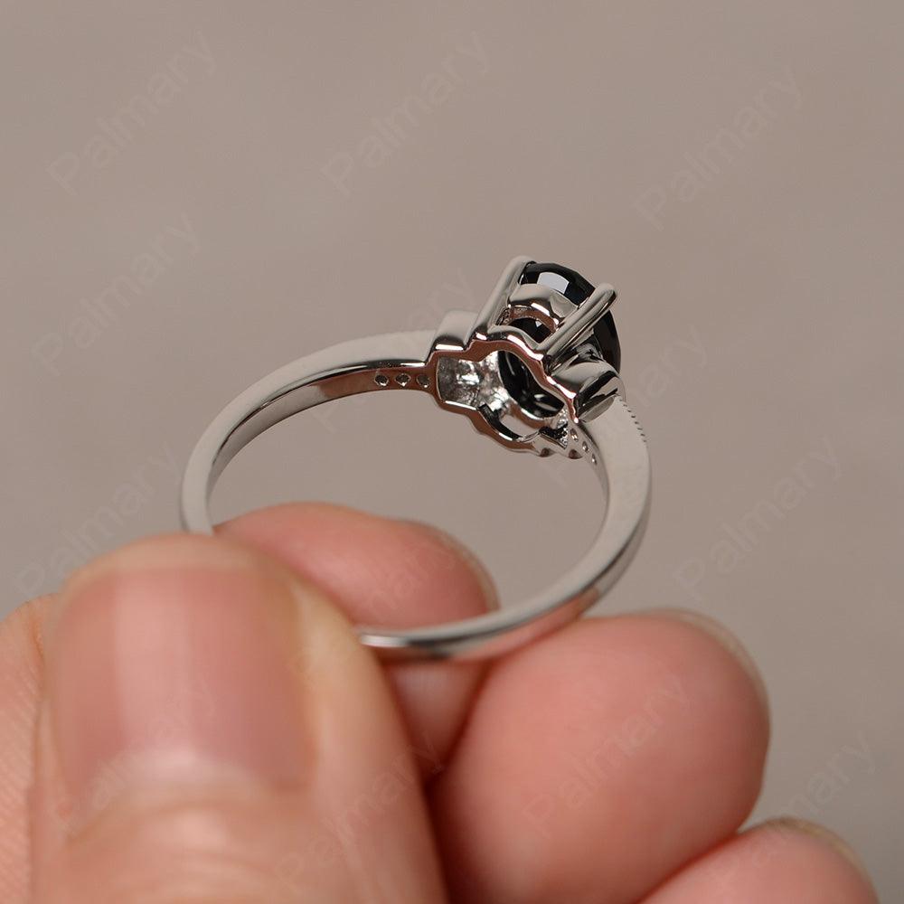 Oval Cut Black Spinel Promise Rings - Palmary