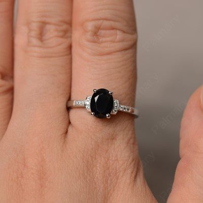 Oval Cut Black Spinel Promise Rings - Palmary
