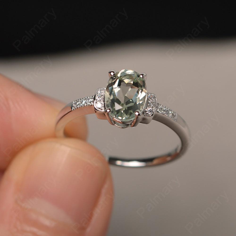 Oval Cut Green Amethyst Promise Rings - Palmary