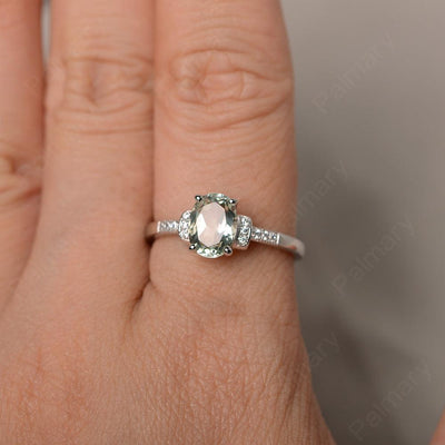 Oval Cut Green Amethyst Promise Rings - Palmary
