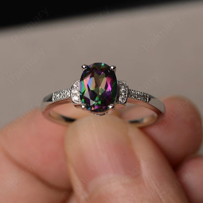 Oval Cut Mystic Topaz Promise Rings - Palmary