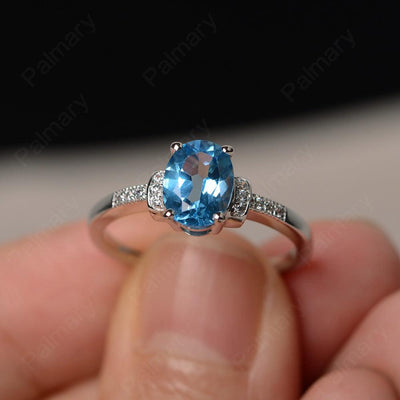 Oval Cut Swiss Blue Topaz Promise Rings - Palmary