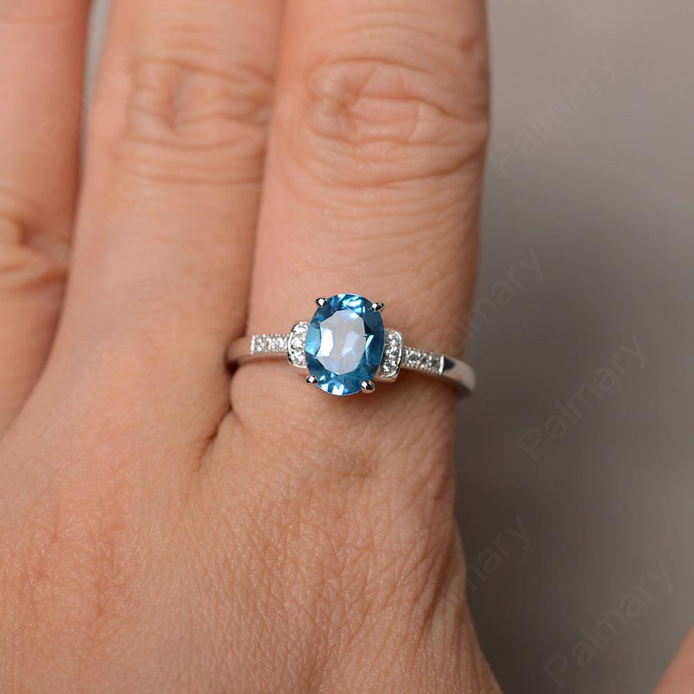 Oval Cut Swiss Blue Topaz Promise Rings - Palmary