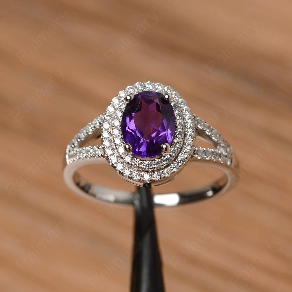 Oval Cut Double Amethyst Engagement Rings - Palmary