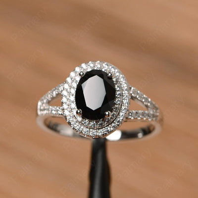 Oval Cut Double Black Spinel Engagement Rings - Palmary