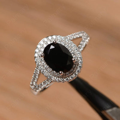 Oval Cut Double Black Spinel Engagement Rings - Palmary