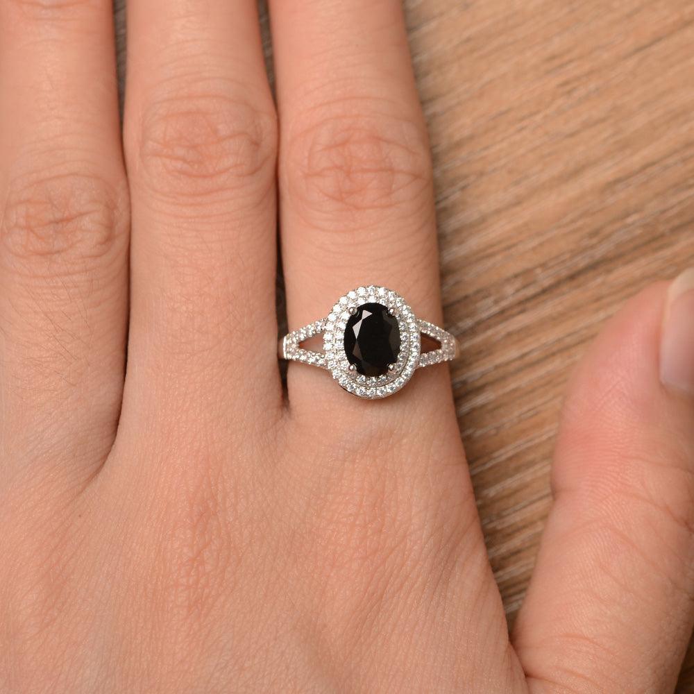 Oval Cut Double Black Spinel Engagement Rings - Palmary