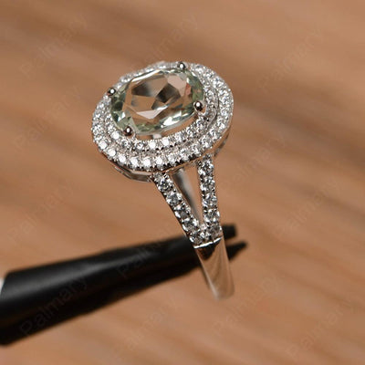 Oval Cut Double Green Amethyst Engagement Rings - Palmary