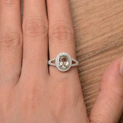 Oval Cut Double Green Amethyst Engagement Rings - Palmary
